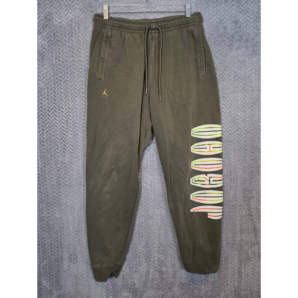 Jordan Mens Olive Green Rainbow Jumpman Fleece Jogger Sweatpants Medium